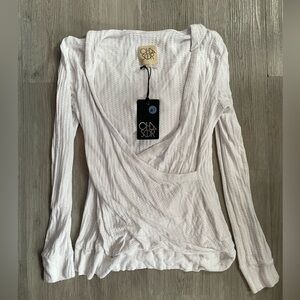 Chaser White Vintage Hooded Waffle Knit Surplice Thermal Long Sleeve Size Small